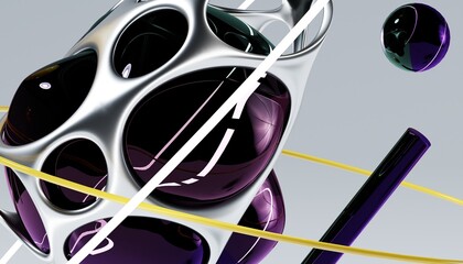 Poster - Flying abstract figures. Cloth fabric gradient waves abstract background. Iridescent glass wavy surface. Liquid surface, ripples, reflections. 3d render illustration.