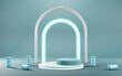 © Thares2020 - 3D render of Podium background in blue tones for displaying cream products. cosmetics