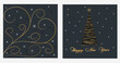 © Lesia - New Year Christmas greeting background, card poster, with festive elements and text in black and gold color. Premium