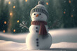 Snowman in winter on Christmas day landscape illustration, Happy snowman in the snow