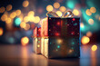 Christmas gift box with bokeh background illustration