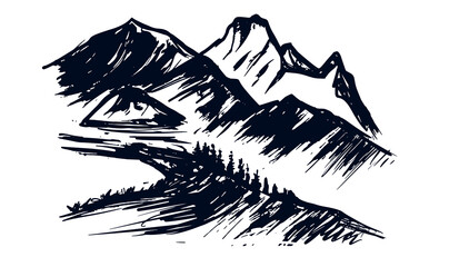 Canvas Print - Rocky mountains, hand drawn style, vector illustration.