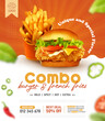 Fried chicken burger and fries social media post design template