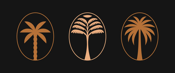 Aufkleber - Vector logo design template with palm tree - abstract summer and vacation badge and emblem for holiday rentals, travel services, tropical spa and beauty studios
