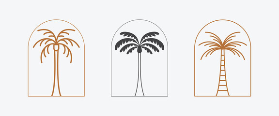 Aufkleber - Vector logo design template with palm tree - abstract summer and vacation badge and emblem for holiday rentals, travel services, tropical spa and beauty studios