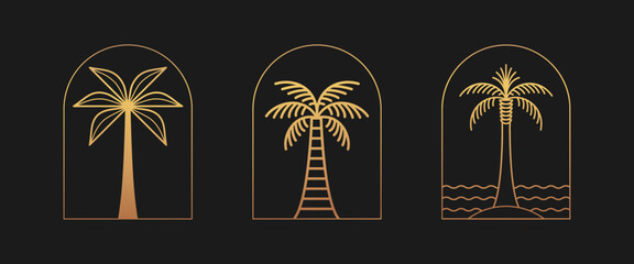 Aufkleber - Vector logo design template with palm tree - abstract summer and vacation badge and emblem for holiday rentals, travel services, tropical spa and beauty studios