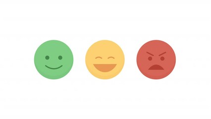 Poster - Animated emoticons elements. Flat cartoon style HD video footage. Assess mood condition. Mixed feeling color illustration on white background with alpha channel transparency for animation