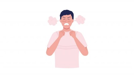 Poster - Animated angry man. Male in fury. Aggressive emotions. Full body flat person on white background with alpha channel transparency. Colorful cartoon style HD video footage of character for animation