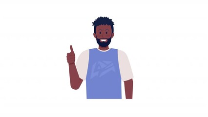 Poster - Animated okay gesture. Thumbs up. Show approval. Full body flat person on white background with alpha channel transparency. Colorful cartoon style HD video footage of character for animation