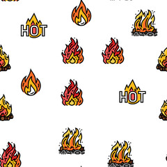 Sticker - flame hot fire burn bonfire heat vector seamless pattern thin line illustration