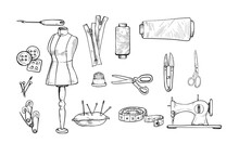 Sewing Equipment Handdrawn Illustration