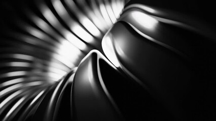 Poster - Purple and gray oscillating lines creating a tunnel. Design. A hole in the animation from which light ribbons depart in 3d format.