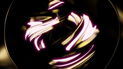 Poster - Futuristic 3d structure with rotating ball. Design. Neon lines glow in rotating abstract ball. Metal abstract ball rotates with neon lines