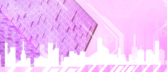 Aufkleber - Abstract Background. Futuristic Cyber City and Metaverse technology with Innovation digital and Internet connection network data concept on purple . innovative, software, copy space -3d Rendering