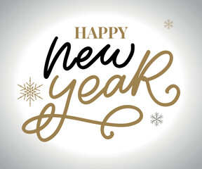 Poster - lettering composition of Happy New Year 2023 on white background Vector illustration. Handwritten calligraphic brush