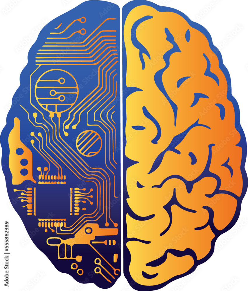 Beautiful blue and yellow human brain icon as computer technology in ...