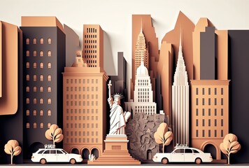 paper craft style illustration of beautiful new york cityscape