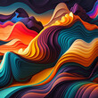 Leinwanddruck Bild - horizontal colorful abstract wave background with dark salmon, Vector 3D abstract background with paper cut shapes. Colorful carving art. Paper craft landscape with gradient fade colors. 