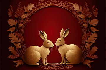 Wall Mural - Golden rabbit on red for 2023 chinese new year