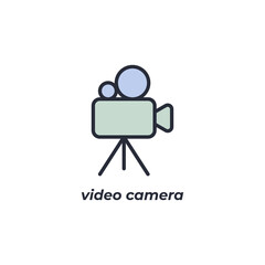 Vector sign video camera symbol is isolated on a white background. icon color editable.