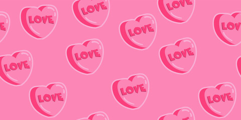 Poster - Pink hearts like bars of soap, seamless pattern. For print and design, seamless wallpapers and illustrations. Love hearts wallpaper.