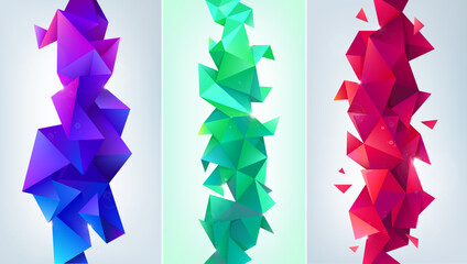 Wall Mural - Vector set of abstract geometric 3d facet, crystal, polygon shapes. Use for banners, web, brochure, ad, poster, etc. Low poly modern style background