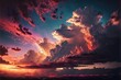 Majestic sunset or sunrise landscape Amazing light of nature cloudscape sky and Clouds moving away rolling colorful dark sunset clouds Footage timelapse.Nature environment background. Generative AI