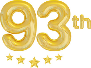 Wall Mural - 93 th year anniversary gold balloon number 3d 