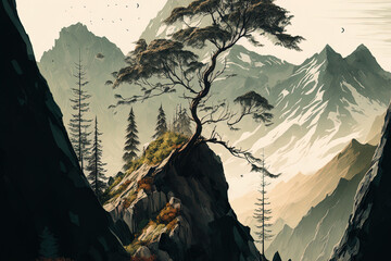of trees and mountains. Generative AI