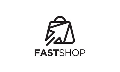 Wall Mural - shopping bag logo with arrow combination. modern minimalist linear style vector design illustration.