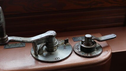 Poster - control levers in an old vintage tram