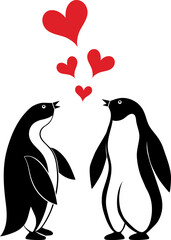 Valentine day vector bird illustration card love a cute penguin and red heart tattoo