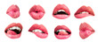 Beauty Sexy Lips. Valentines Day. Lips sending you hot gentle kiss isolated on a transparent background. Female lips lset for valentine day and love illustration.