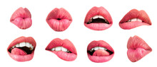 Beauty Sexy Lips. Valentines Day. Lips Sending You Hot Gentle Kiss Isolated On A Transparent Background. Female Lips Lset For Valentine Day And Love Illustration.