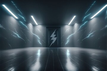 Wall Mural - 4K resolution or higher, Sci Fi Futuristic Empty Modern Design Room With Floor And Ceiling And Spot Lightning. Generative AI Technology