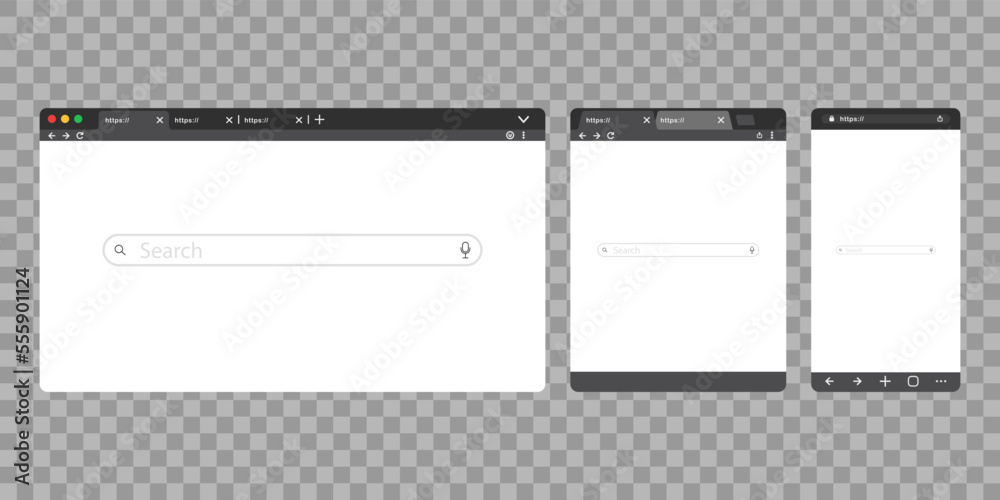 Browser window isolated on transparent background. Empty internet page ...