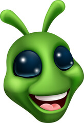 Poster - Green Alien Cute Emoticon Martian Face Cartoon