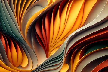 Wall Mural - Abstract 3d illustration of autumn colored waves. Generative AI.	