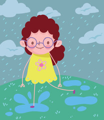 Wall Mural - girl playing with rain water