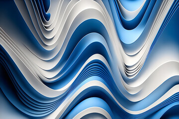 Wall Mural - Abstract 3d illustration of blue and white colored waves. Generative AI.