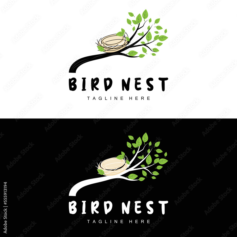 Bird's Nest Logo Design, Bird House Vector For Eggs, Bird Tree Logo ...
