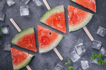 Poster - Sliced watermelon popsicles in summer