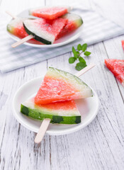 Canvas Print - Sliced watermelon popsicles in summer