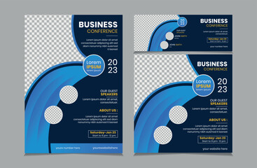 Set of Flyer Instagram Post and Banner for Business webinar. Webinar and business conference social media banner template. facebook cover webinar invitation template. Business conference flyer square 