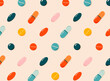 Colorful pills, drugs, vitamins seamless pattern. Healthcare, coronavirus and medicine concept. Hand-drawn modern vector illustration for web banner, card design. 