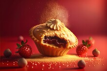 Mince Pie On Red Background