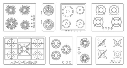 Cooktop surface vector outline set icon. Vector illustration electric stove on white background. Isolated outline set icon electric stove.