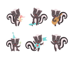 Sticker - Cute Skunk Animal Character Engaged in Different Activity Vector Set