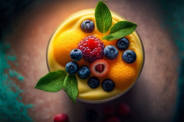 Wall Mural - Macro shot of fresh fruit smoothie. Generative AI