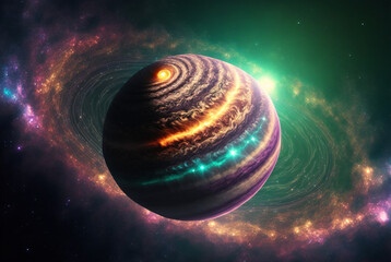 Wall Mural - generative ai illustration of planets and shining stars galaxy in space.